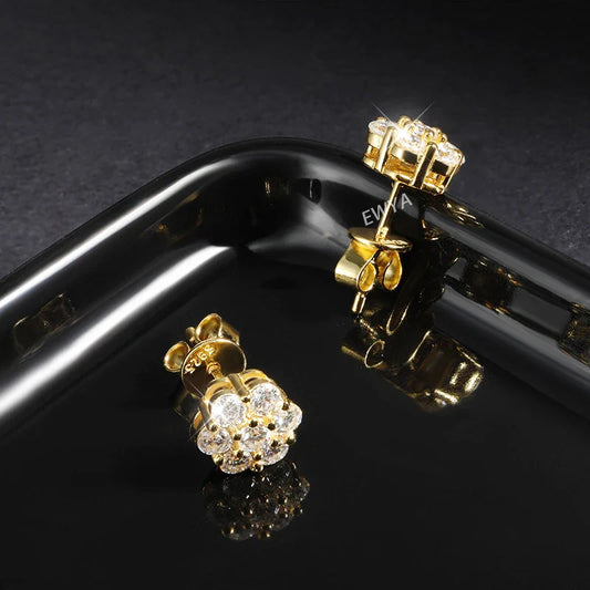 7-Stone Flower Full 2.5/3mm D Color Moissanite Stud Earrings for Women Silver 925 Plated 18K GRA Certified Party Earring