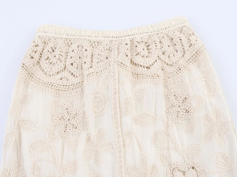 Women's Summer Knitted Boho Fringe Midi Skirt, Lightweight and Breathable, Perfect for Beach Play and Vacation