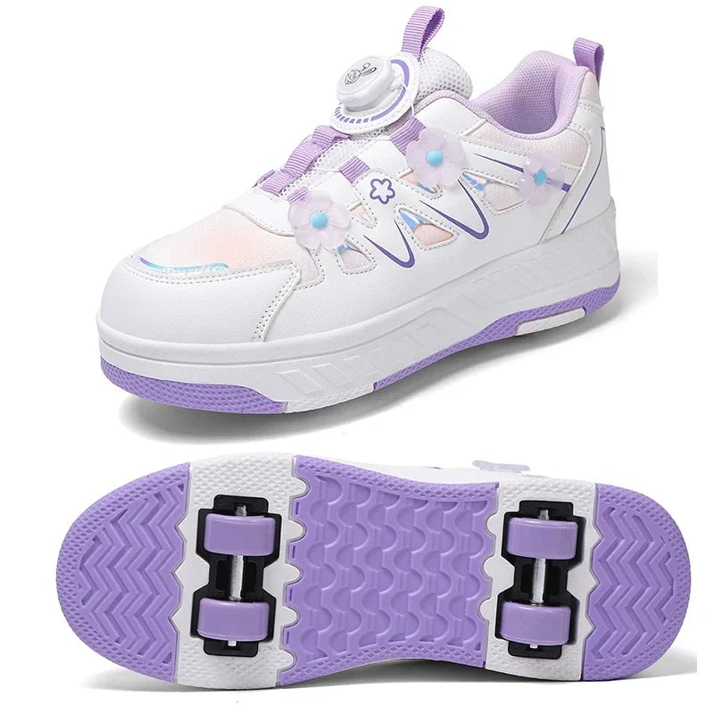 HeelysChildren's small flower decorated four-wheel roller skating sports shoe breathable roller skating girls shoes holidaygifts