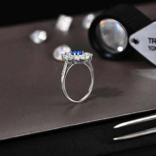 2024 D VVS1 Pear Cut Moissanite Rings Lab Blue Zircon for Women S925 Sterling Silver Flower Jewelry Birthday Party Gift
