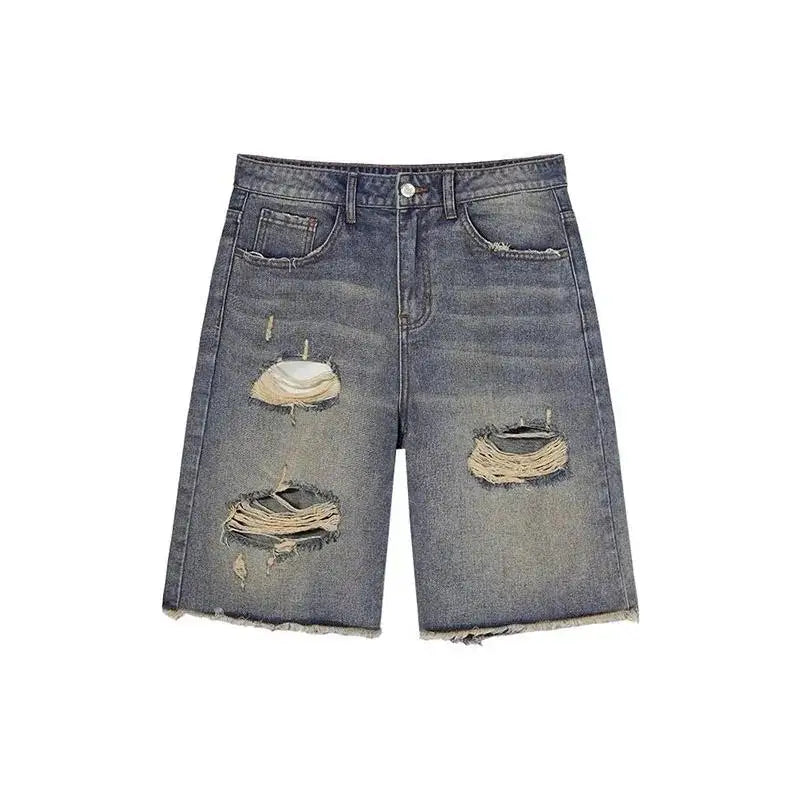 Women's Denim Capris Distressed Fringe Straight Cut Jeans