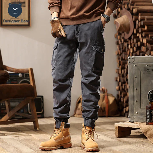 Brand Clothing 2026 Spring Summer Men's Baggy Cargo Pants Multi-Pocket Work Joggers Casual Cotton Tapered Trousers Long Pants