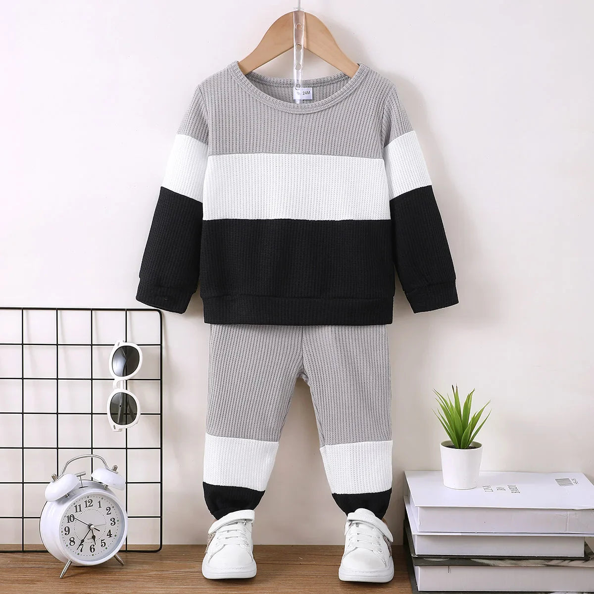 2PCS Kids Boy Clothing Set Fashion Color Block Long Sleeve Top+Pants Spring&Autumn Handsome Sports Outfit for Children 1-6 Years