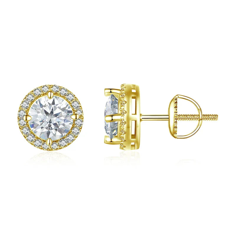 Exquisite Gold Halo Stud Earrings 925 Sterling Silver Moissanite Earrings for Women Engagement Wedding Fine Jewelry Gift