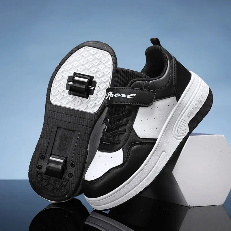 Ultra-Light Leathe Two Wheels Children's Sport Roller Skate Shoes for Kids Boys Girls Walking Running Sneakers Outdoor for Women