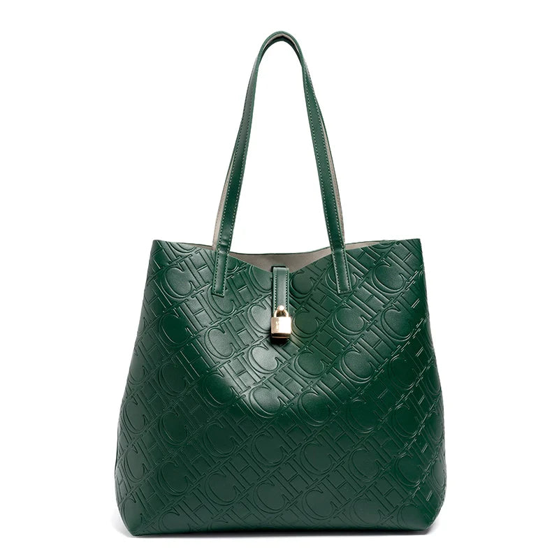 Solid Color Women's Bucket Bag Classic Luxury Letter Printing Simple Commuting Large Capacity Women's Handbag