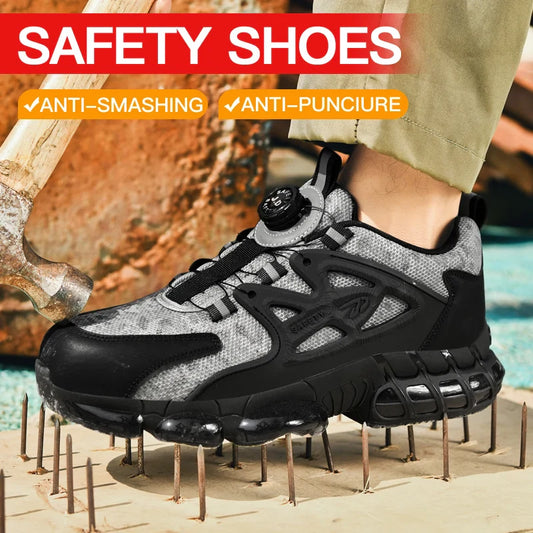 Anti-slip Safety Shoes Men Rotary Button Safety Shoes for Men Work Shoes Anti-smash Men's Sports Shoes Safety Pro