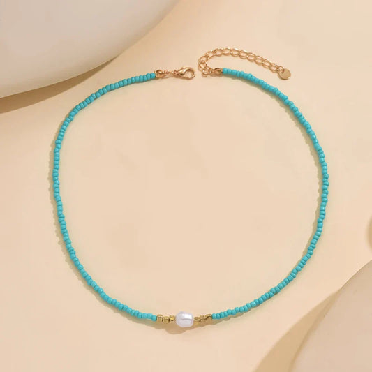 Vintage Bohemian Style Woven Rice Beads Beaded Necklace Women's Fashion Simple Design Holiday Party Accessories Gift