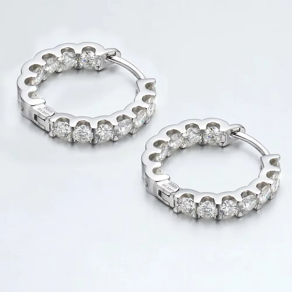 2.6cttw D Color 3mm All Moissanite Hoop Earrings For Women S925 Silver Bull Head Wedding Stud Earring Plated 18K Jewelry