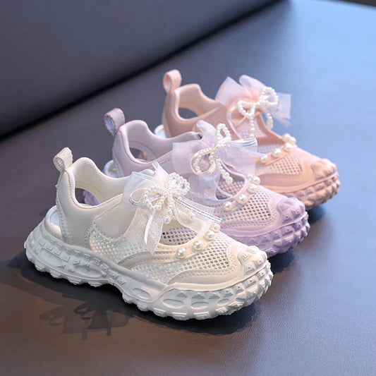 Summer Children School Running Sandals Sweet Breathable Girls Mesh Sports Sandals Non-slip Fashion Kids Princess Cut-outs Shoes