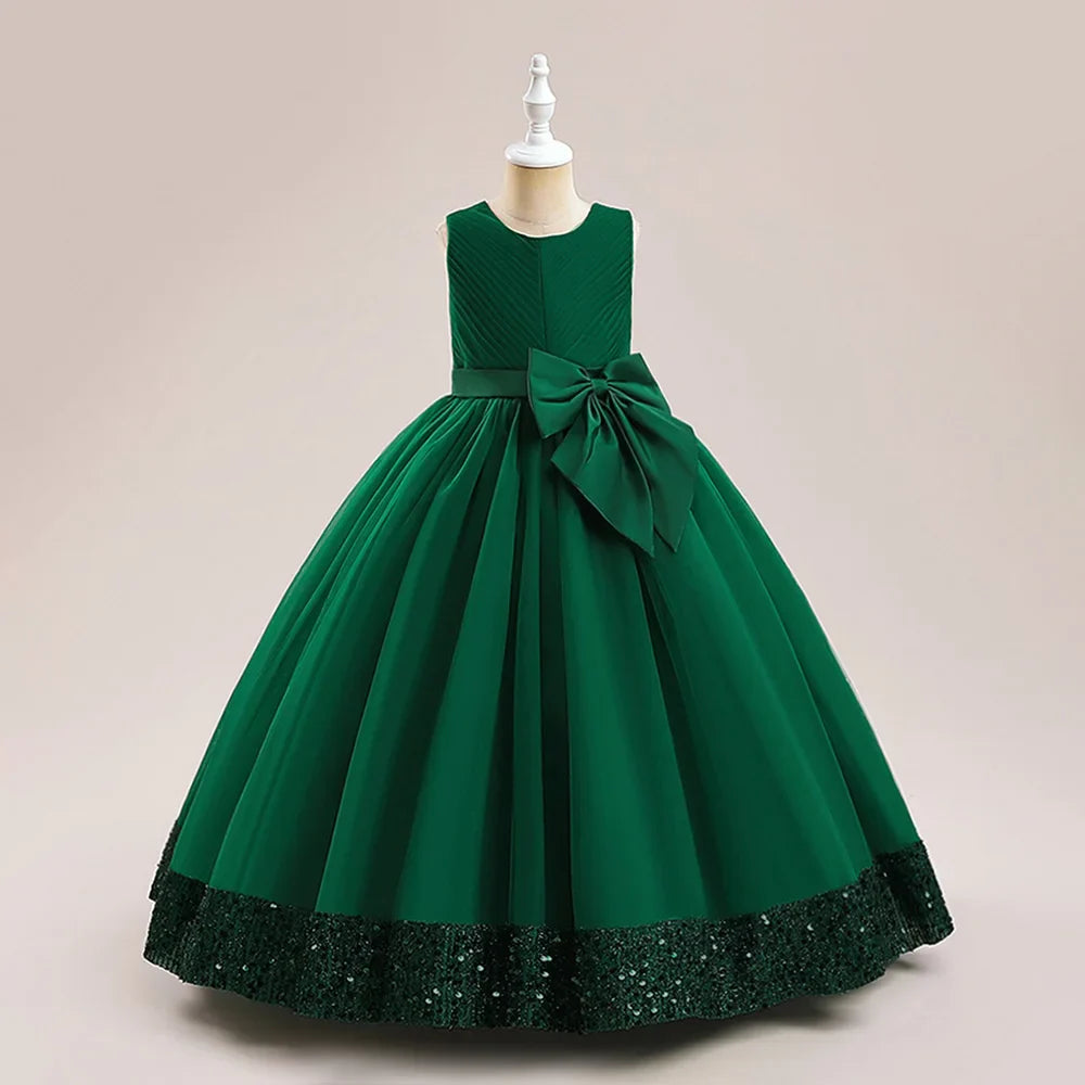 Teen Girls Luxury Big Bow Evening Gown Wedding Bridesmaid Party Dress For Girl Kids Sequin Princess Birthday Dresses Summer Wear