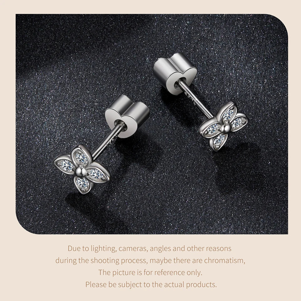 925 Sterling Silver Four-leaf Clover Moissanite Earrings for Women Girl, Dainty Cute Hypoallergenic Jewelry Birthday Gift