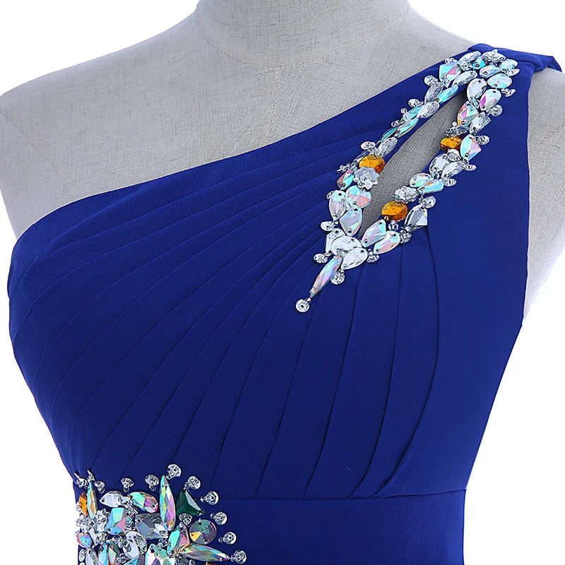 Robe De Soire Feminino Vestido de Festa Longo Formal Azul de Noite com Um Ombro Chiffon com Amarração Maxi Plus Size Vestido Festa