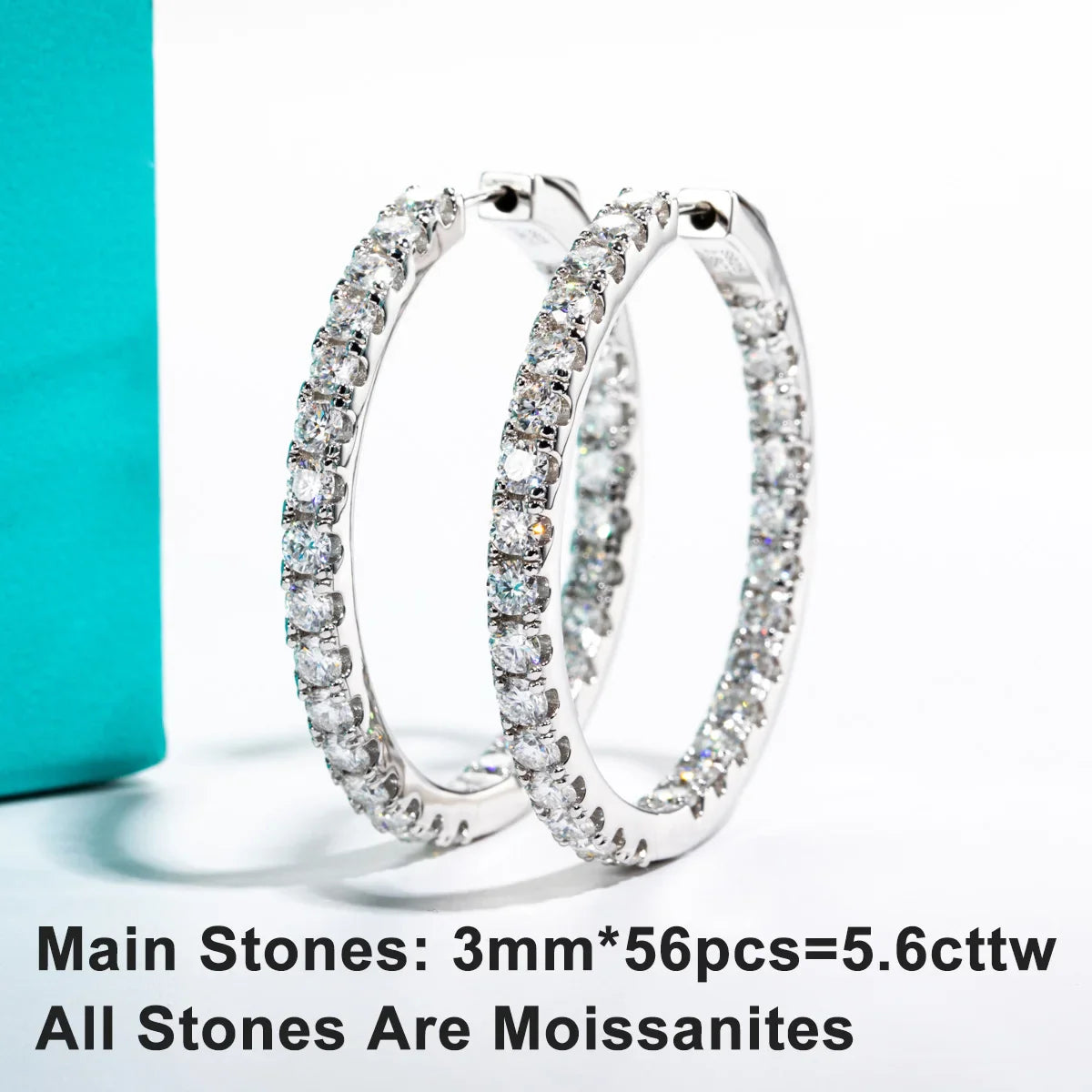 3mm 5.6cttw D Color Moissanite Big Hoop Earrings 925 Sterling Silver Luxury Huggie Earring For Women Jewelry Wholesale