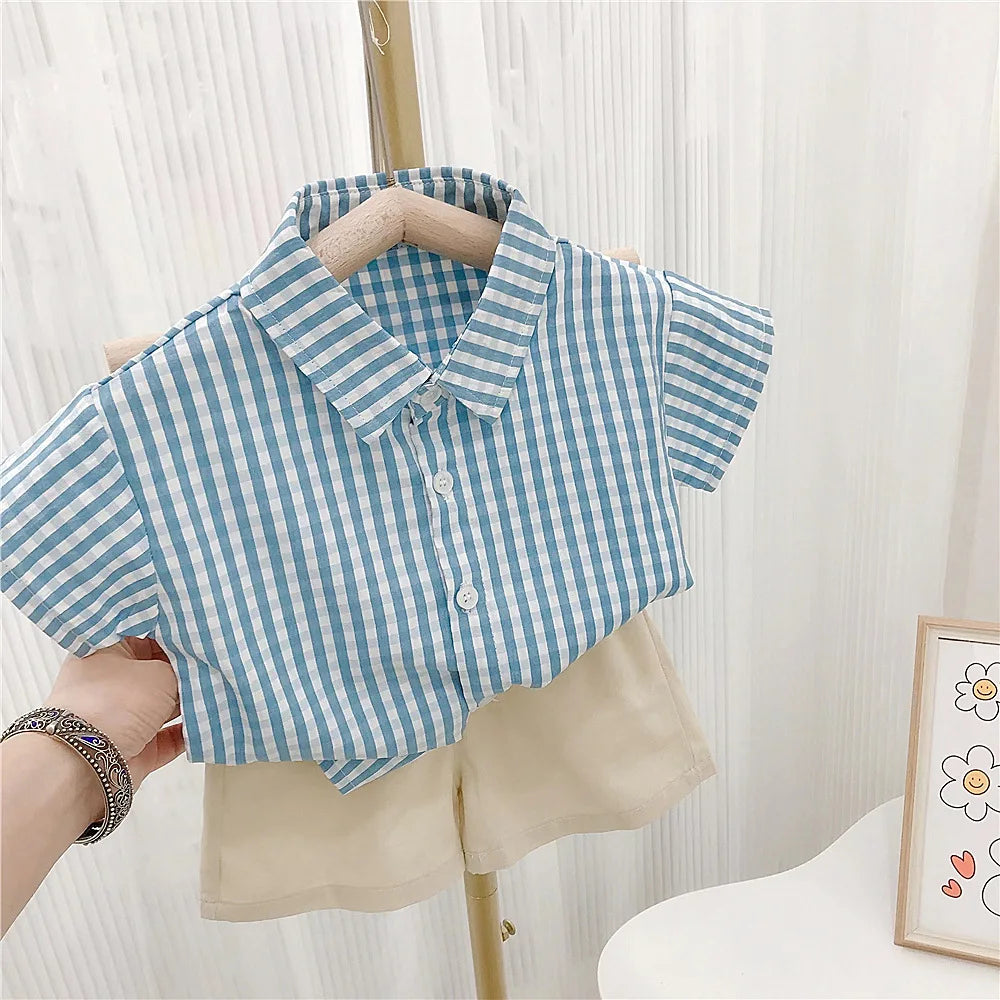 RAISE 2026 Summer Toddler Sibling Attire Fisherman's Hat Plaid Baby Girl Sundress Suits T-shirt Solid Shorts Infant Boy Outfits