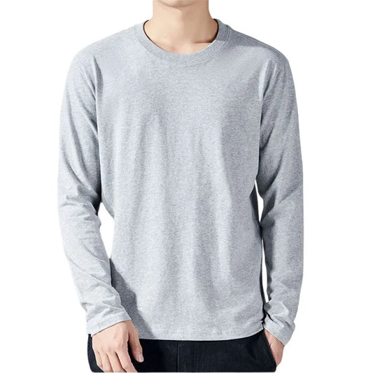 Camiseta Masculina Algodão Manga Longa Cor Sólida Roupa Masculina Manga Comprida Para Primavera e Outono Camisetas