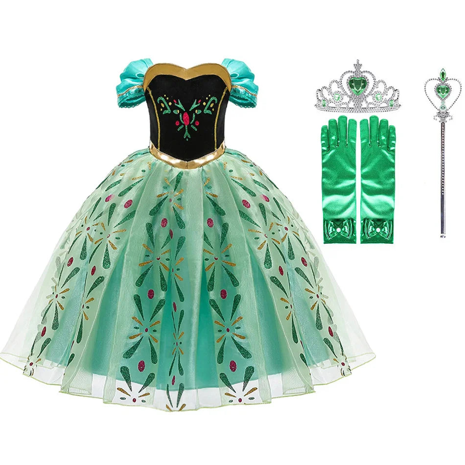 Anna Vestidos Vestido de Princesa Infantil Fantasia Cosplay Menina Roupa Infantil Verão Halloween Aniversário Carnaval Robe Festa Fantasia