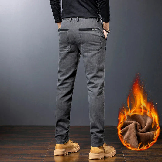 Winter Mens Fashion Fleece Warm Casual Pants Slim Straight Leg Korean Thermal Trousers Business Thicken Velvet Brand Streetpants