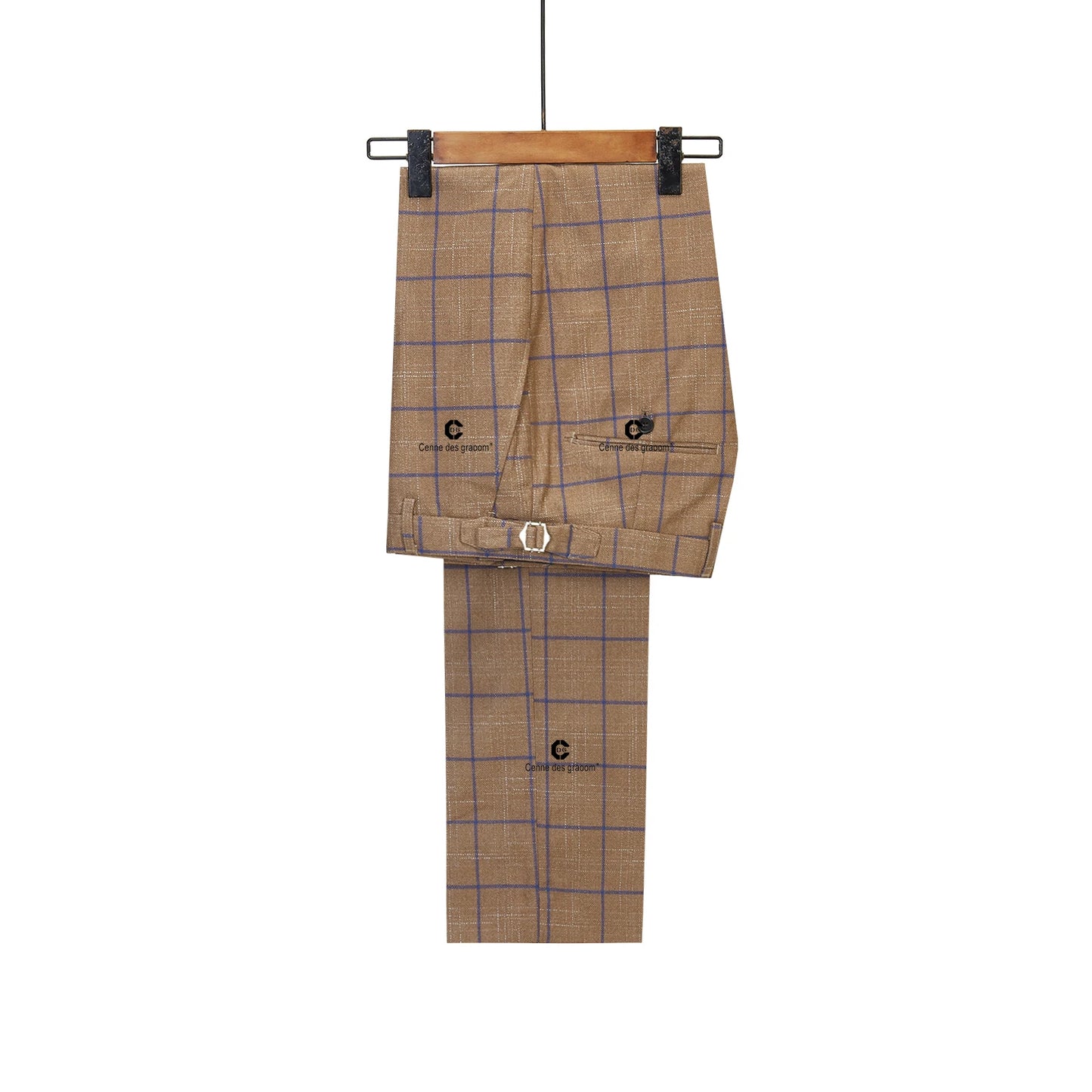Brown Plaid Suits for Men Double Breasted 2 Pcs Set Blazer Jacket Pants Wedding Party Meeting Office