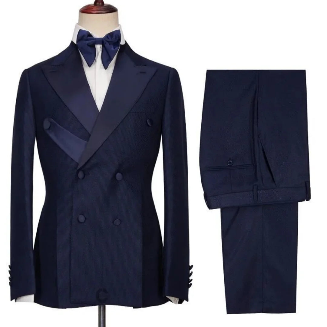 Men Suit 2 Pieces Black With Bright Lapel Double Button For Wedding Groom Banquet Work Birthday Business Daily Jacket And Pants