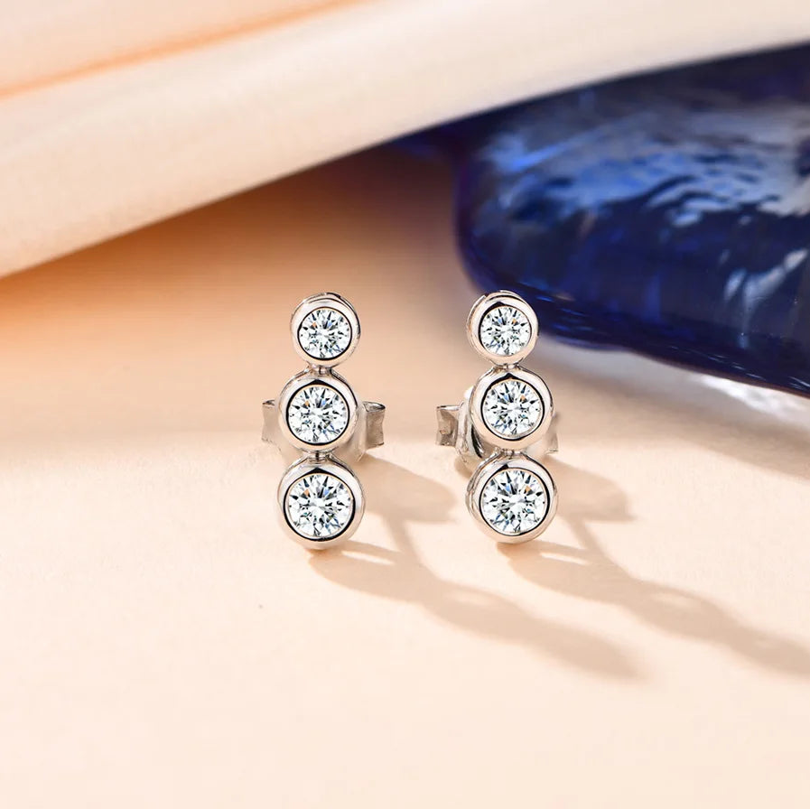 Real 5-Stone Bezel Full D Color Moissanite Stud Earrings for Women S925 Silver Party Round Bubble All Diamond Earring Gift
