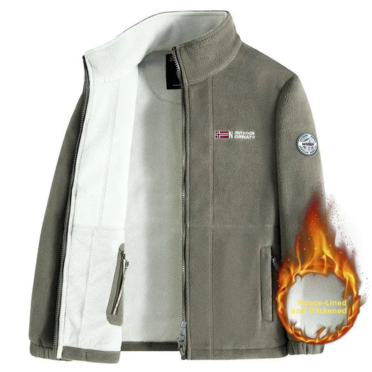Thickened Fleece Lined Double-sided Fluffy Jacket Men's Autumn Winter Business Casual Outdoor Stand Collar Warmth Zipper Closure