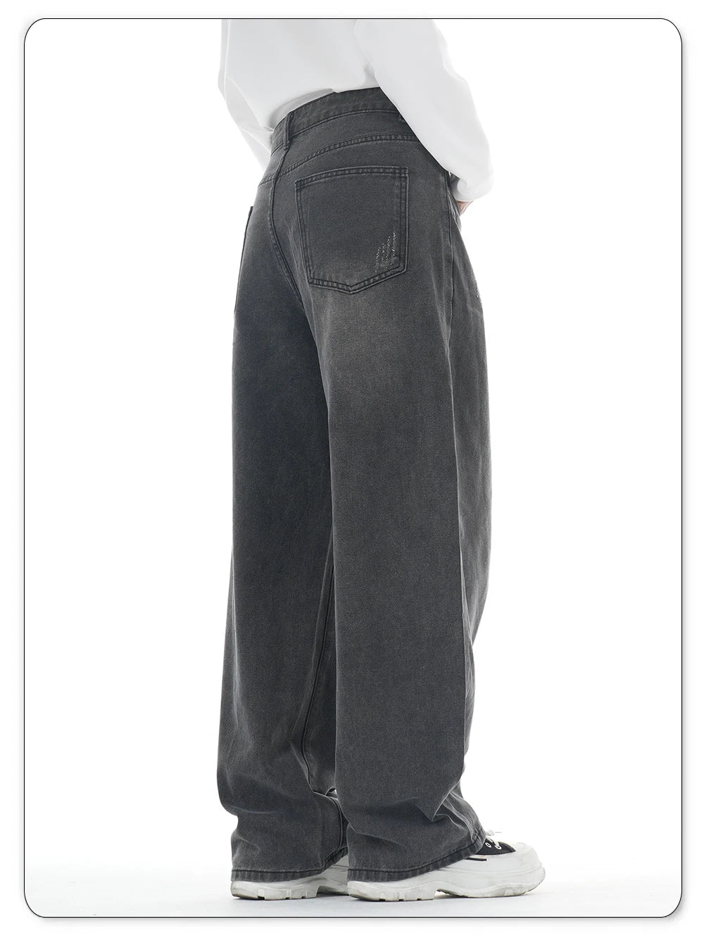 American Retro Washed Gray Baggy Straight Wide Leg Jeans Men's Business Casual Baggy Four Season Denim Pants Unisex Clothes