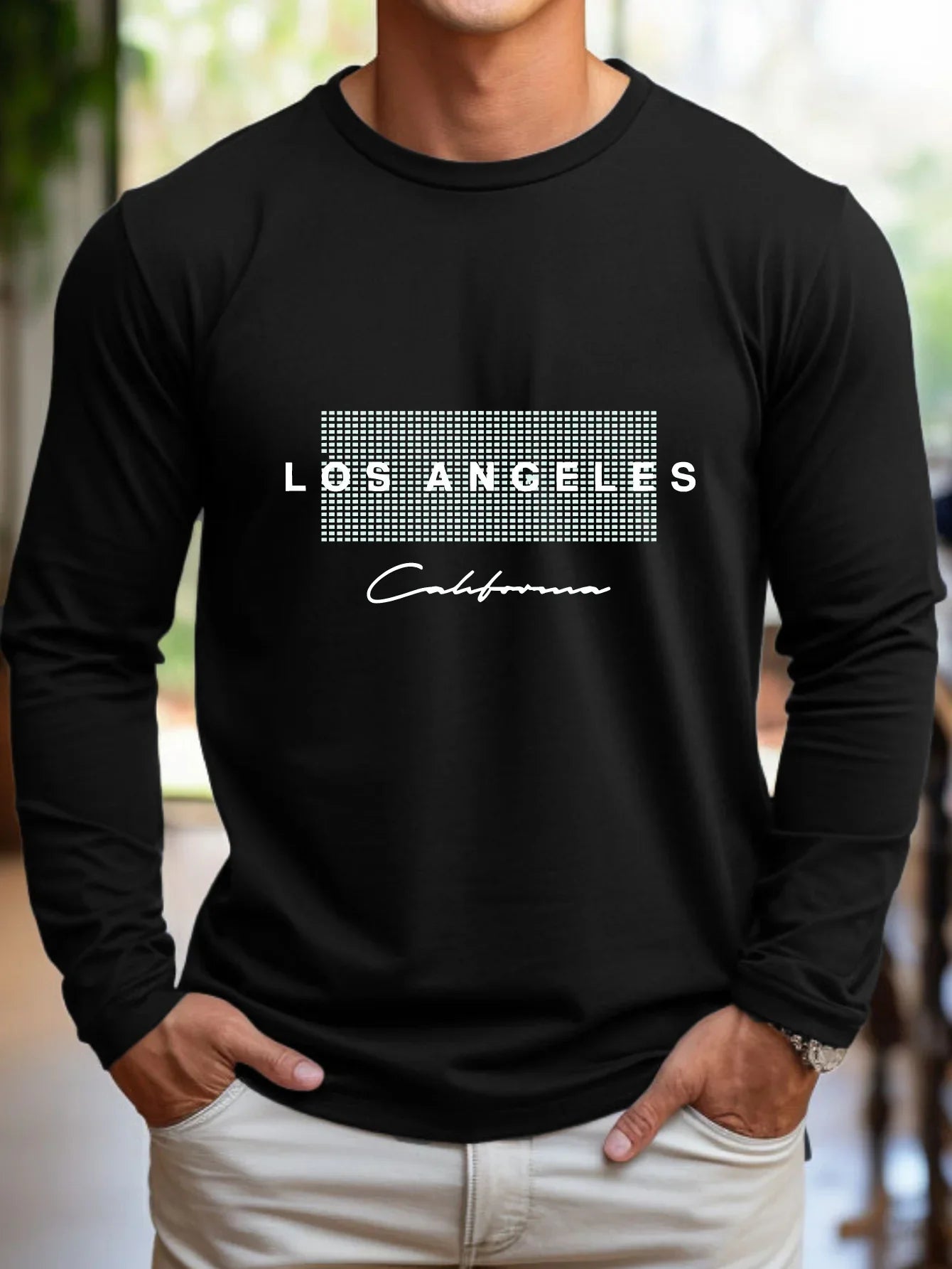 Camiseta masculina 100% algodão, verão, folgada, estampa grande "Los Angeles", corte justo, casual esportiva, gola redonda, manga curta