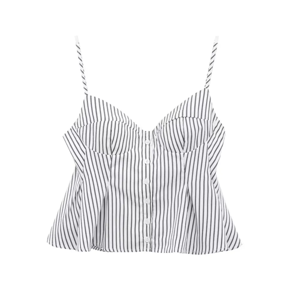 Women's Fashion Pleated Poplin Tank Top V-Neck Adjustable Spaghetti Straps Button-Up Camisole Female Sexy Fashion Clothing