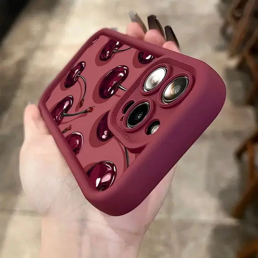 Luxury Wine Red Cherry Print Phone Case for iPhone 17 16e 16 15 14 13 12 11 Air Pro Max Mini XR XS X 7 8 6 6s Plus Back Cover