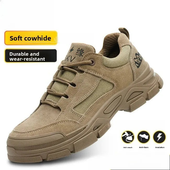 Labor Protection Shoes Men's Anti Smashing AntiPiercing Insulation Work Shoes Cowhide Solid Bottom Construction Site SafetyShoes