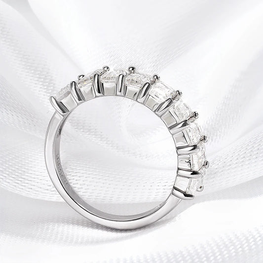 Each 3*5mm 0.5CT Emerald Cut Moissanite Ring for Women 1/2 Eternity Bands Lab Diamond Jewelry Pure 925 Silver Girl Ring