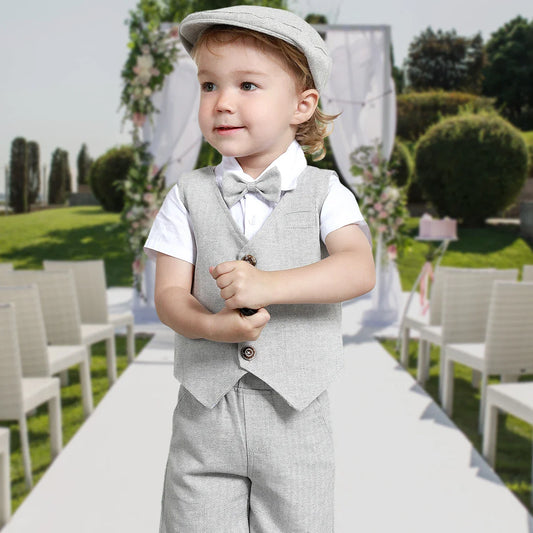 Baby Boy Clothes Toddler Wedding Suit Set Kids Birthday Party Outfit Gemtleman Formal Short Sleeve Cotton Clothing Set 3PCS