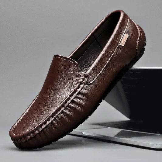 2024 Business Genuine Leather Men Shoes Casual Slip-On Loafers Breathable Leather Shoes Men Flat Hot Selling Moccasin Work Shoes