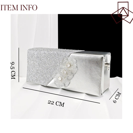 Elegant Silver Pointed-Toe High Heels Shoes with Diamond Accents & Matching Bag - Ideal for Party Elegance