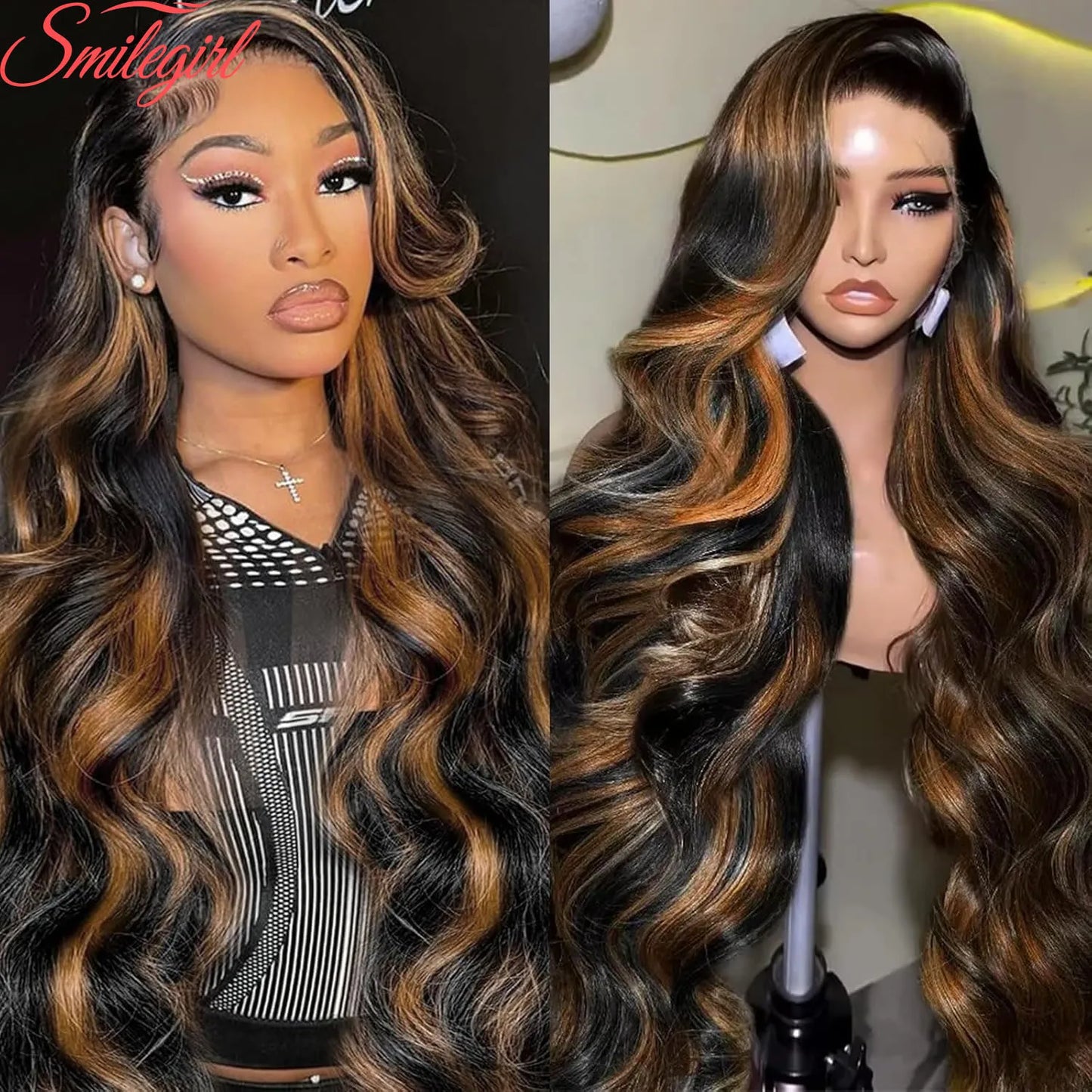 Highlight Ombre Lace Front Wig Human Hair Body Wave Pre Plucked 1B/30 Lace Front Human Hair Wig 200 Density 30 Inch For Women