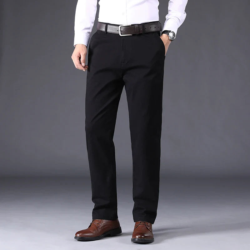 2026 Spring Summer Men's Cotton Smart Casual Pants Solid Color Straight Breathable Trousers Men Office Thin Full Length Pants