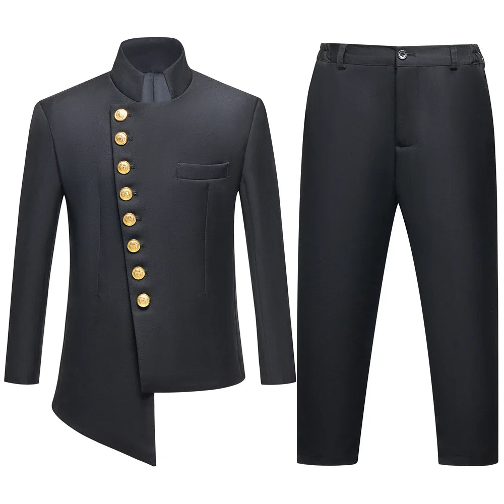 Trendy Kid Tuxedo Set Mandarin Collar Stylish Formal Wear for Wedding Photo Shoot Festive Event Little Gentlemen 2PC Suit Attire