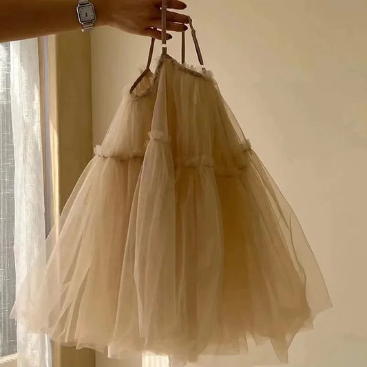 Children Girls Sling Dress Infant Babys Girls Sleeveless Tulle Dresses Solid Bubble Dreesses for Toddler Kids Girl