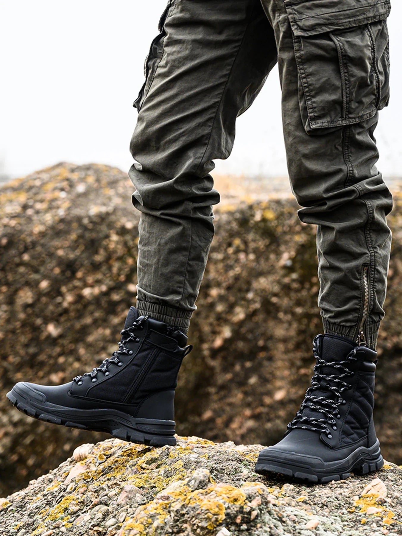 Men Work Safety Boots Outdoor Military Boots Anti-smash Anti-puncture Industrial Shoes Men Zipper Boots Indestructible Boots
