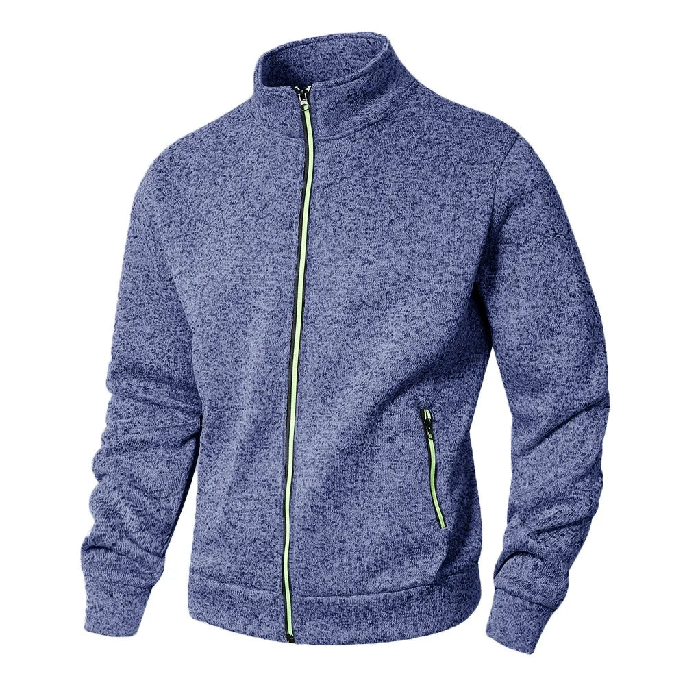 Cardigã masculino com gola alta, moletom casual com zíper, primavera outono, caimento regular, M–XXL