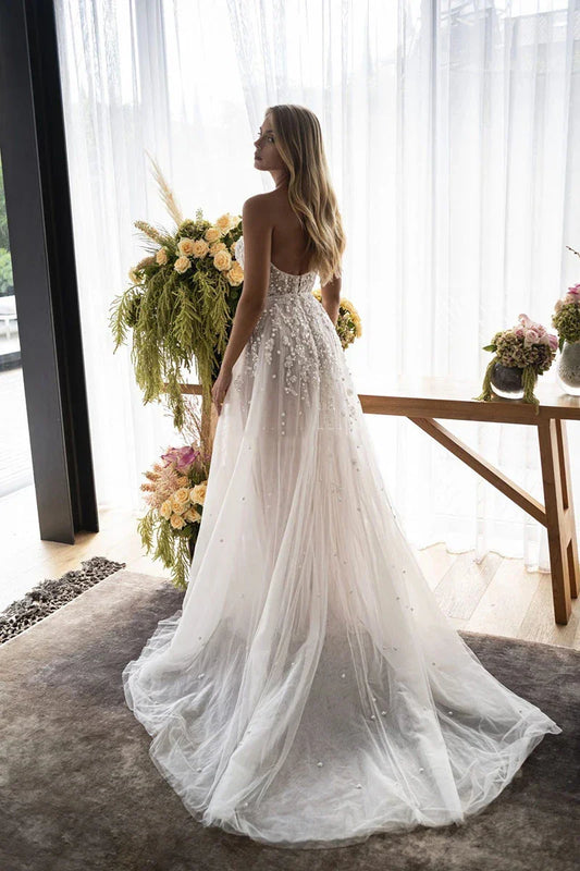 Sparkling Bohemian Wedding Dresses Off The Shoulder Beaded With Pearls Appliques Wedding Gown Boho Bridal Dresses Customized