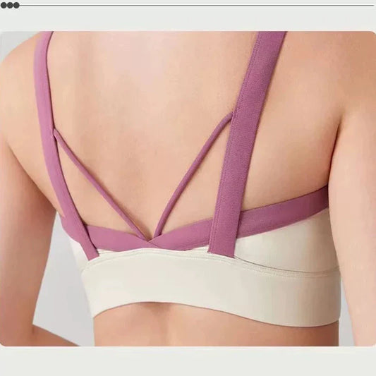 Women's Color-Block Quick-Drying Yoga Fitness Suit Cross-Back Sports Bra High-Waist Hip-Lifting Pants Gym Workout Ensemble