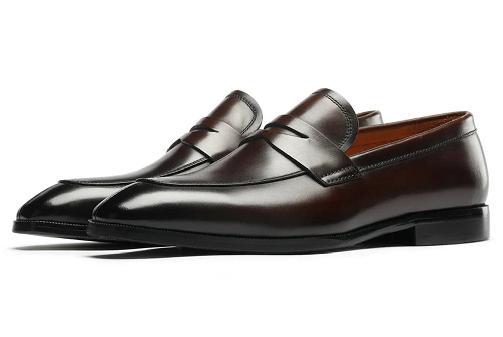 Mens Penny Loafers Elegant Wedding Party Full Grain Leather Casual Dress Shoes Brown Black Business Formal Shoes Moccasins