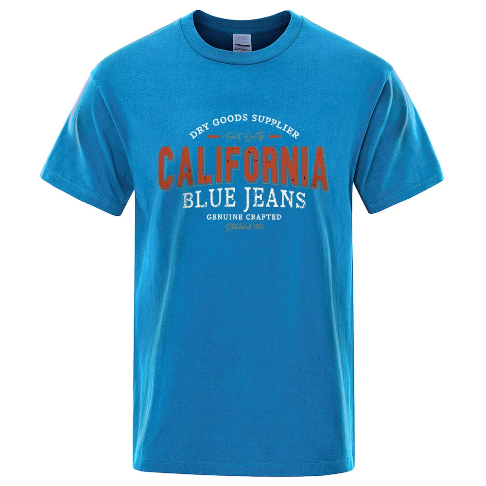 California Usa City Street Letter Pattern Print Men T Shirt Fashion Cotton T-Shirts Oversized Streetwear Summer Breathable Tops