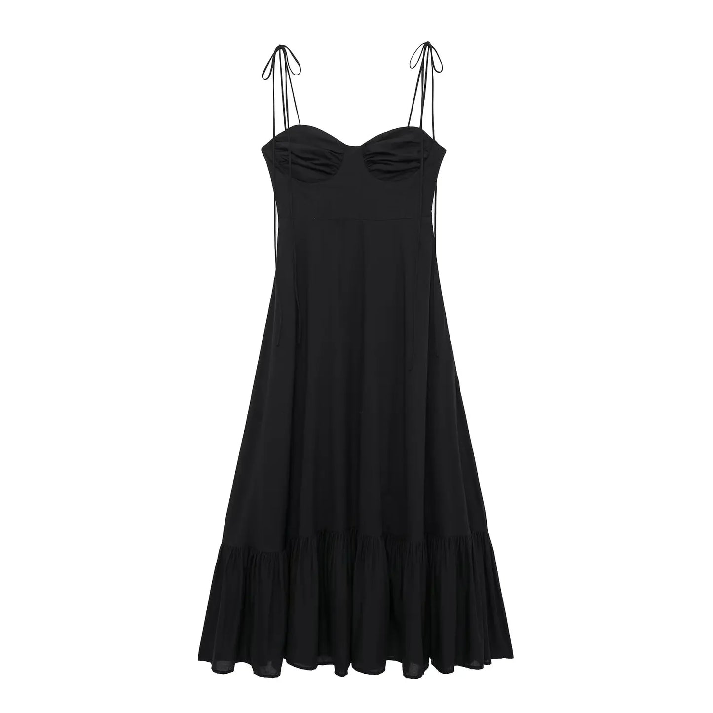 Summer New Woman Dress Spaghetti Strap Sleeveless Backless Lace-Up Zipper Pleats Sweet Beach Style Female Long Dresses