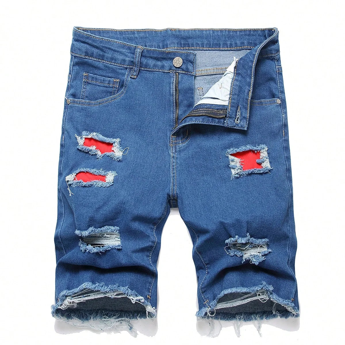 Summer Slim Stretch Men Short Jeans Fashionable Retro Patchwork Denim Shorts Streetwear Cotton Cargo Shorts Male