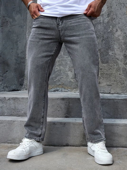 2025 Casual Men's Jeans Pants grey regular-fit Versatile trousers All Season comfort size EU 44-52 US 34-42