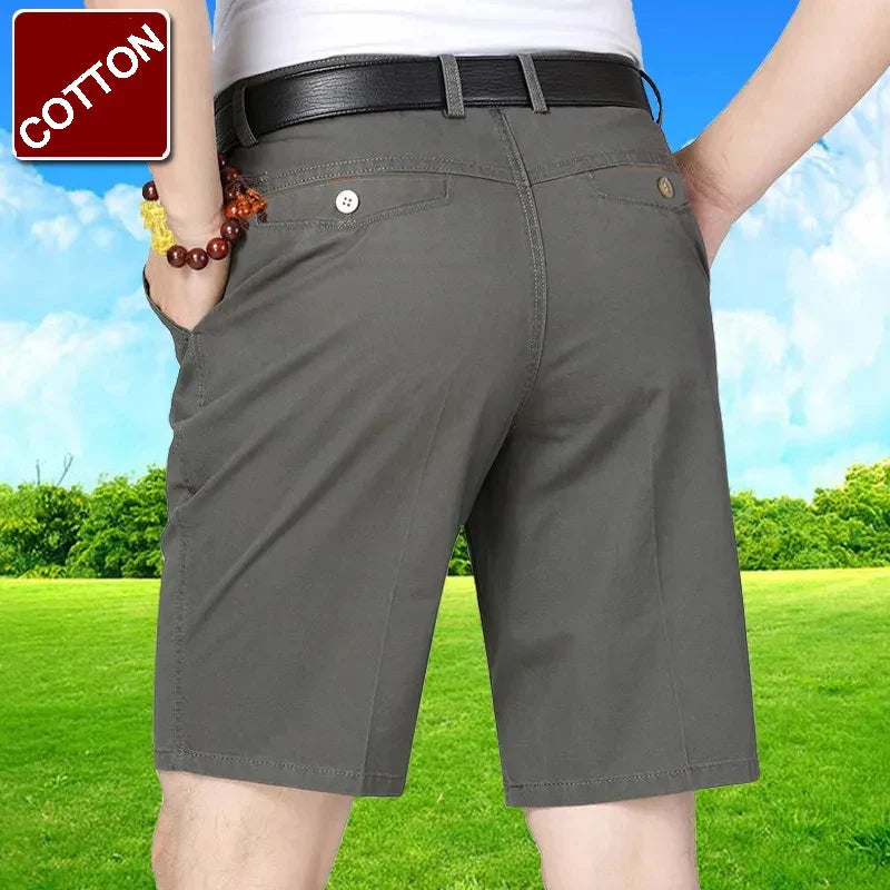 Classic Cotton Board Shorts Knee Length Comfortable Bermuda Shorts Outdoor Beach Shorts Black Khaki