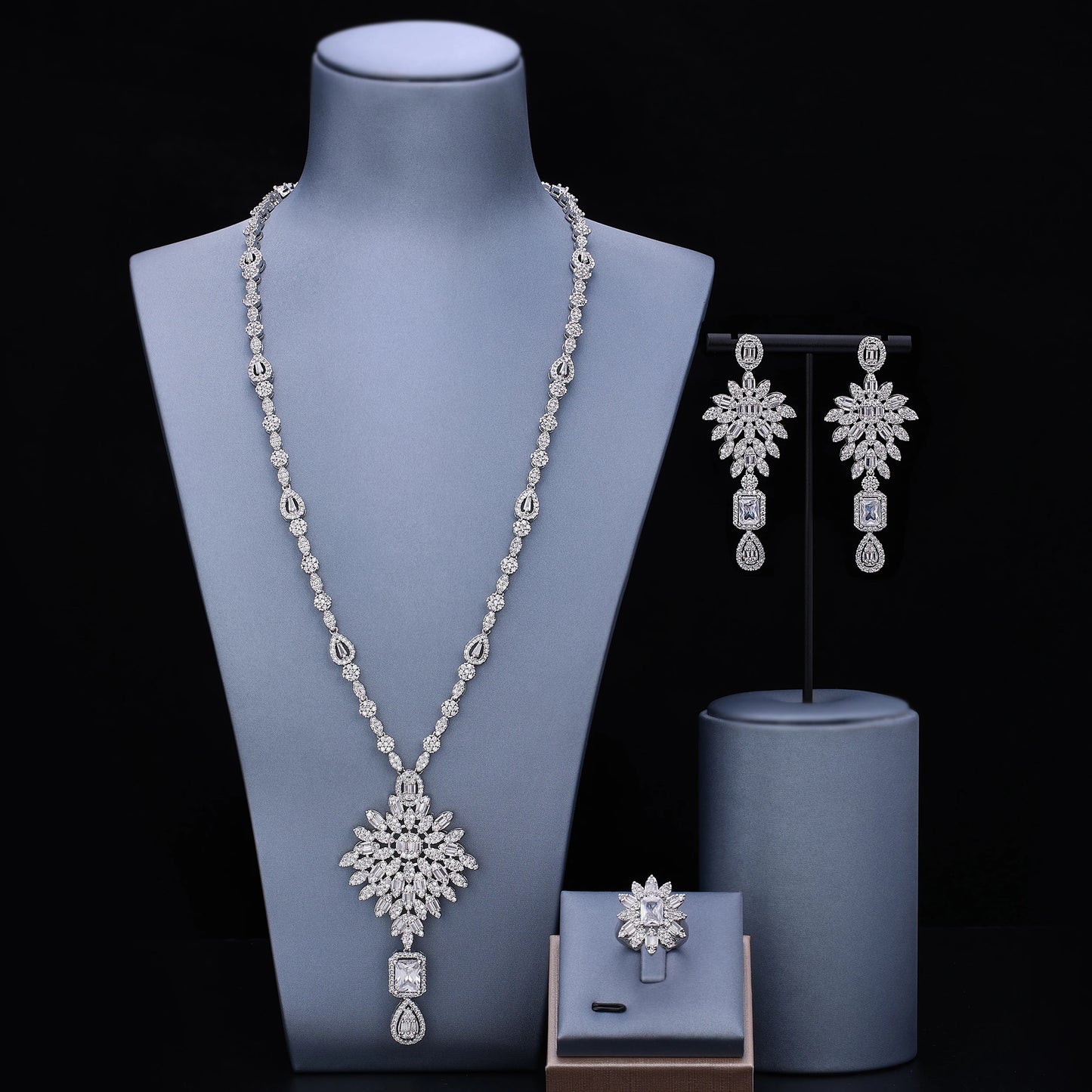 4pcs Bridal Zirconia Full Jewelry Sets For Women Party, Luxury Dubai Nigeria CZ Crystal Wedding necklace sets